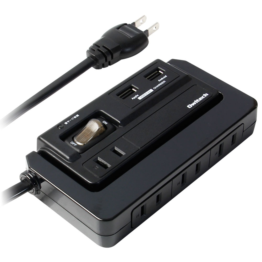 USBポート付きOAタップ 机固定可能回転式 USB2口 AC4個口