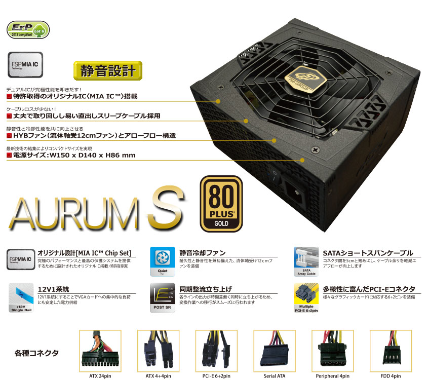オウルテック 80PLUS GOLD認証 ATX電源ユニット