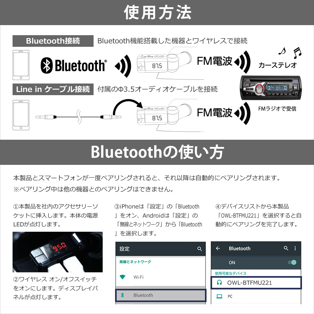 Bluetooth機能を搭載した機器とワイヤレスで接続！