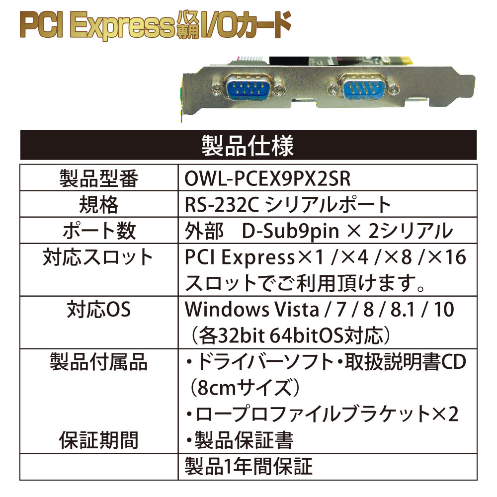 シリアルポート増設（2口） PCI Expressバス専用 I/Oカード OWL