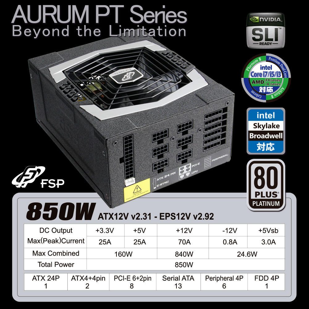 FSP製 ATX電源80Plus Platinum 850w AURUM PT Series PT-850FM | 株式会社オウルテック
